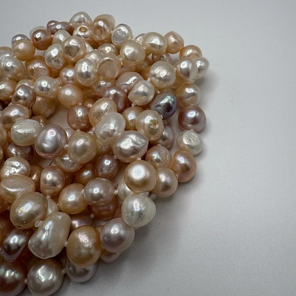 Chunky Freshwater Pearl Necklace Peachy Pinks 62 Inch Opera Endless